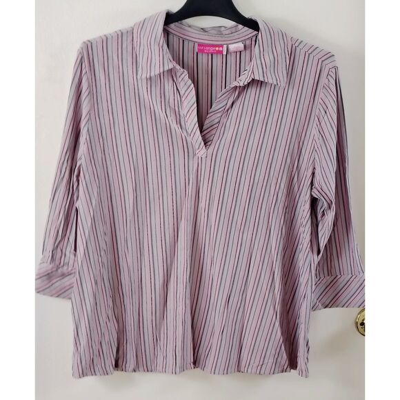 Liz Lange Tops - Liz Lange XXL pink  grey stripe stretch women's 3/4 sleeve maternity top